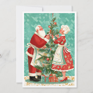 Christmas Mr and Mrs Claus Retro Vintage Simple  Holiday Card