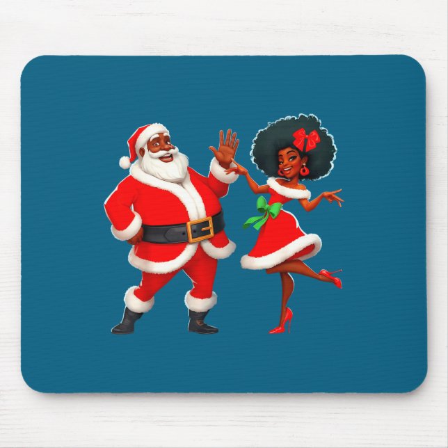 Christmas Mr Santa Mrs Claus Dancing African Ameri Mouse Pad (Front)
