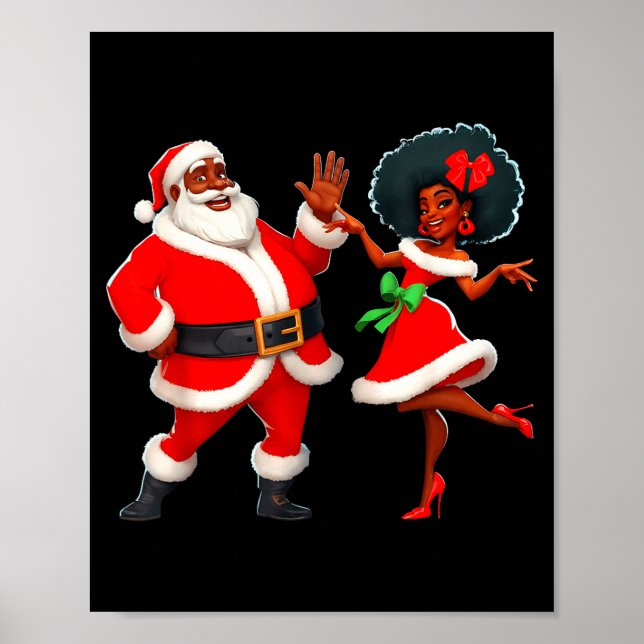 Christmas Mr Santa Mrs Claus Dancing African Ameri Poster (Front)