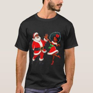 Christmas Mr Santa Mrs Claus Dancing African Ameri T-Shirt