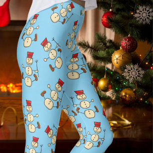 Christmas Mr Snowman on Baby Blue Leggings