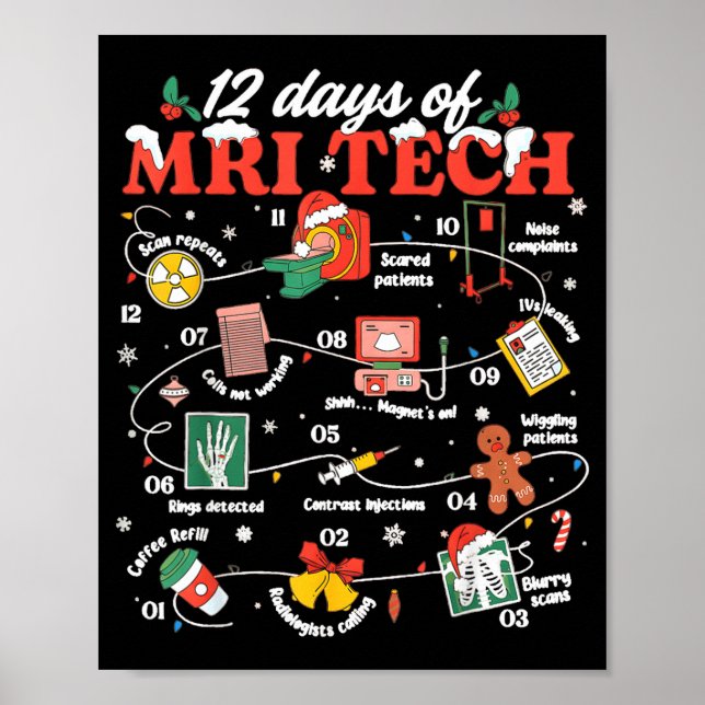 Christmas Mri Tech 12 Days Of Mri Technician New M Poster (Front)