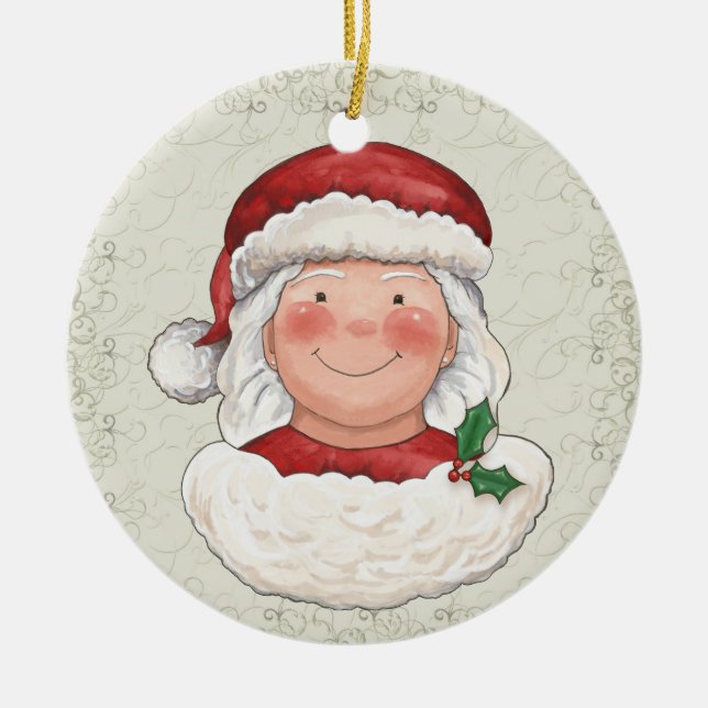 Christmas Mrs. Santa Claus - SRF Ceramic Ornament (Front)