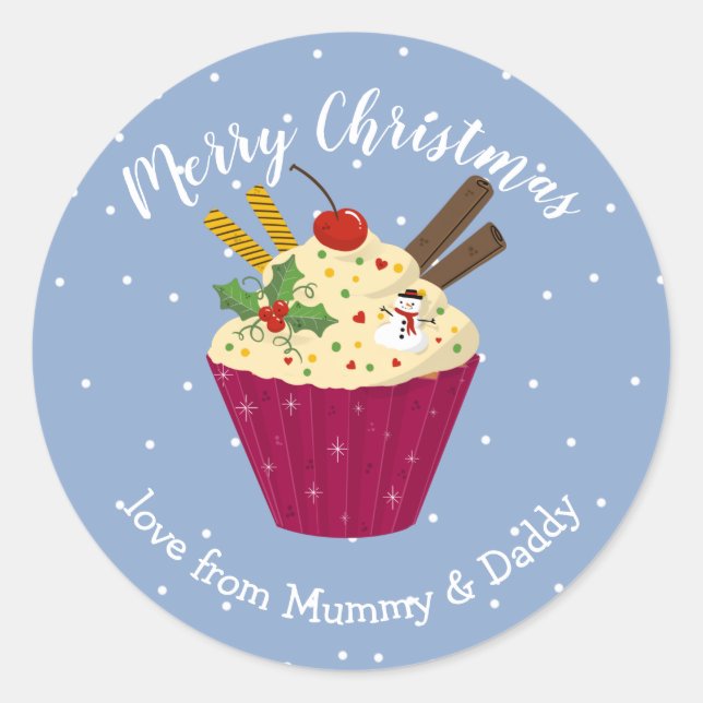 christmas muffin cupcake santa child gift wrapping classic round sticker (Front)