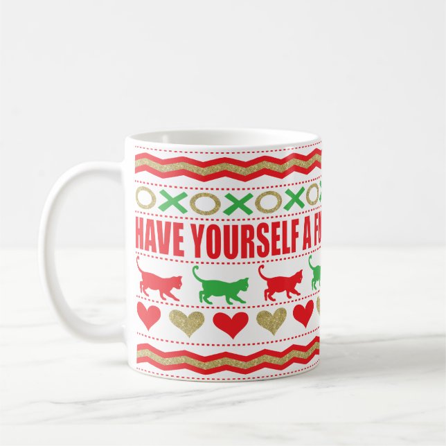 Christmas Mug 11 oz. "Cat Mug Furry Christmas" (Left)