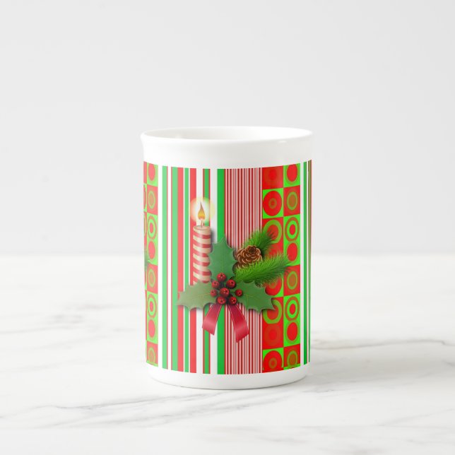 Christmas Mug, Christmas Candle, Merry Christmas Bone China Mug (Front)