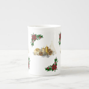 Christmas Mug, Christmas Gold Candle Bone China Mug