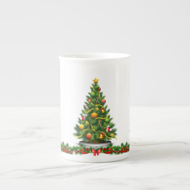 Christmas Mug, Christmas Tree Bone China Mug (Front)