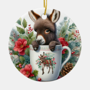 Christmas Mug Donkey Ceramic Ornament