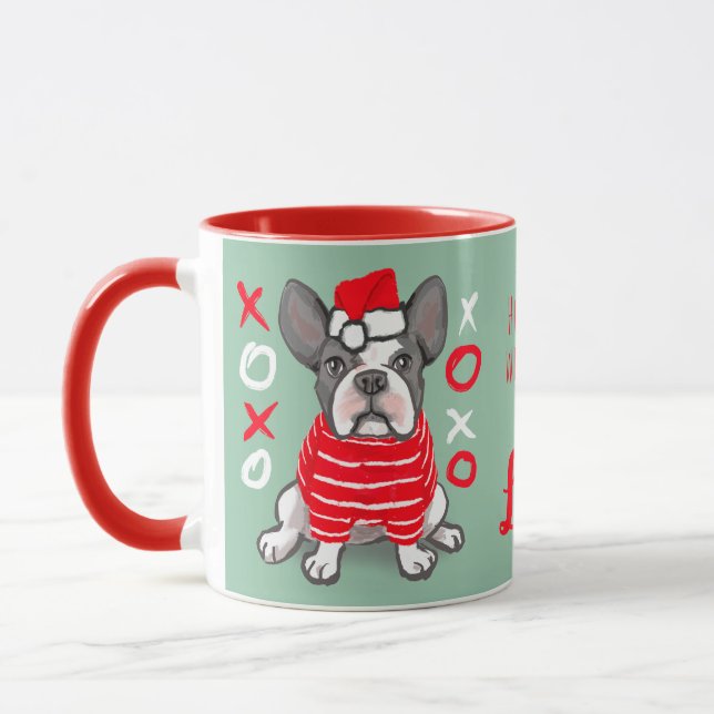 Christmas mug French bulldog fun customisable  (Left)