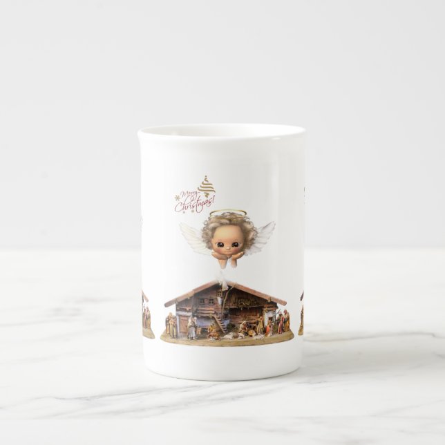 Christmas Mug, Merry Christmas, Angel Bone China Mug (Front)