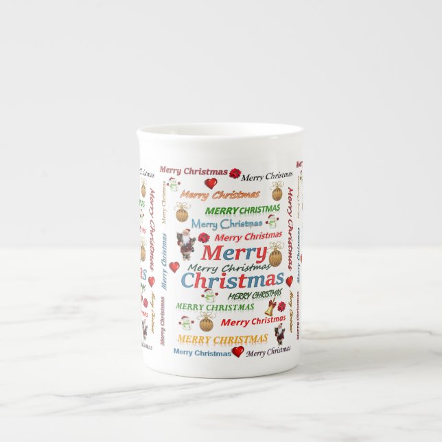Christmas Mug, Merry Christmas Bone China Mug (Front)