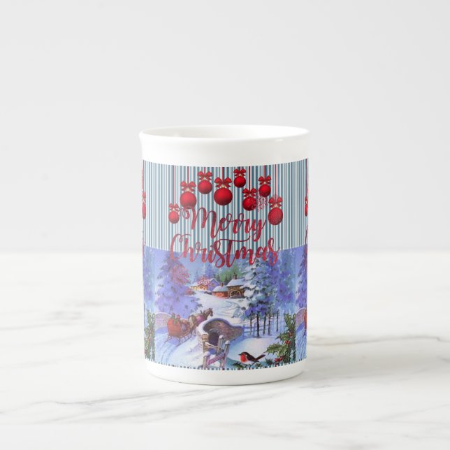 Christmas Mug, Merry Christmas Bone China Mug (Front)