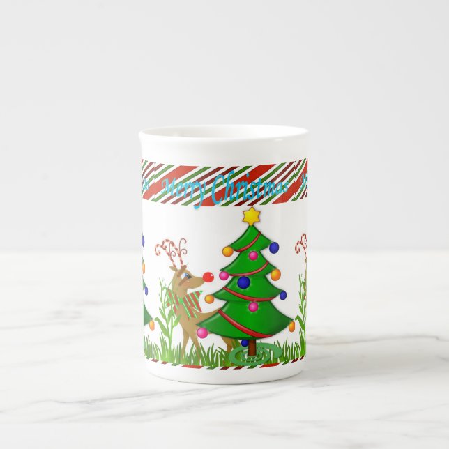 Christmas Mug, Reindeer, Merry Christmas Bone China Mug (Front)