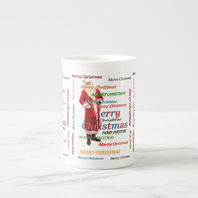 Christmas Mug, Santa, Merry Christmas Bone China Mug (Front)