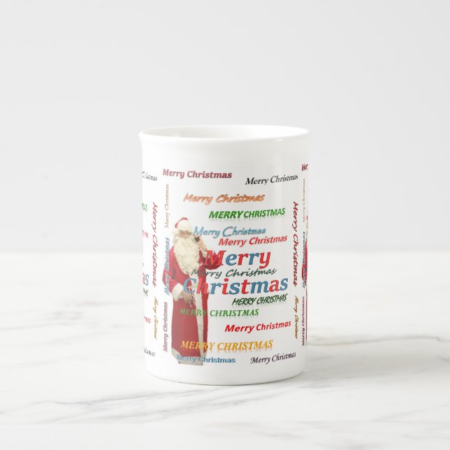 Christmas Mug, Santa, Merry Christmas Bone China Mug (Front)