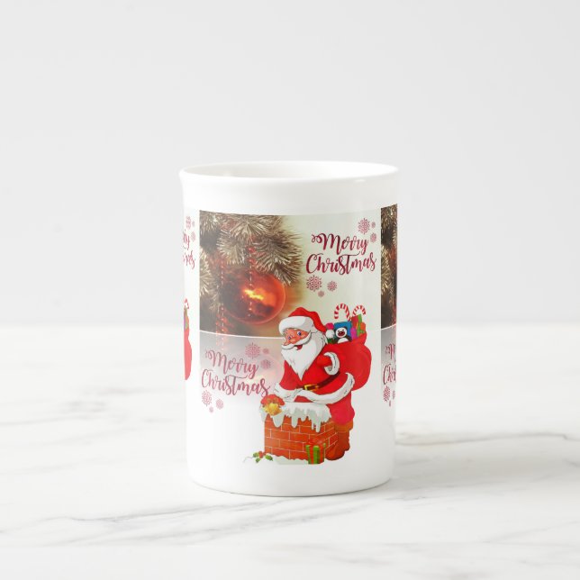 Christmas Mug, Santa, Merry Christmas Bone China Mug (Front)