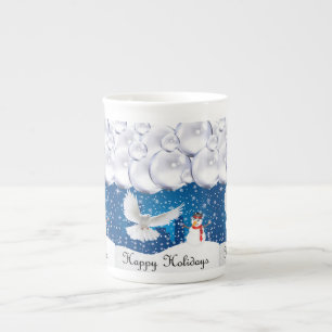 Christmas Mug, Snowman, Happy Holidays Bone China Mug