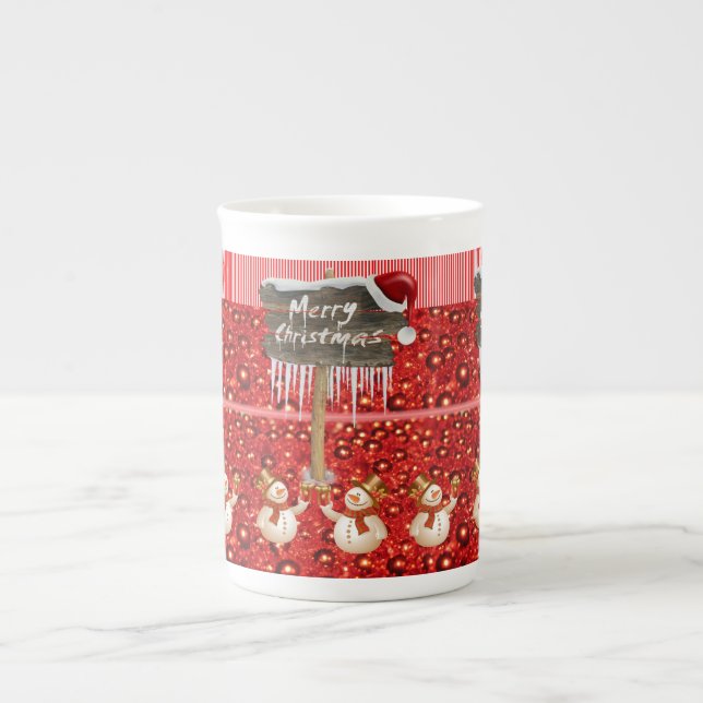 Christmas Mug, Snowman, Merry Christmas Bone China Mug (Front)