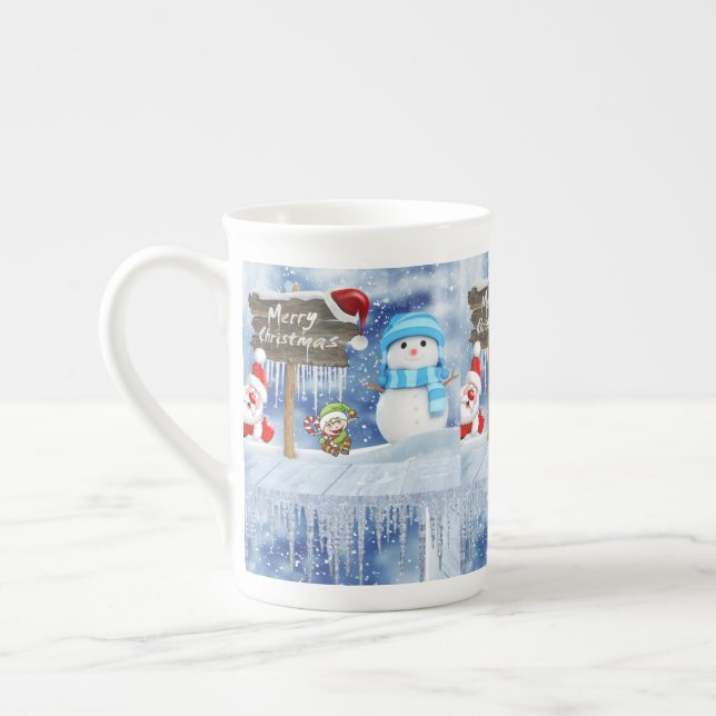 Christmas Mug, Snowman, Merry Christmas Bone China Mug (Left)