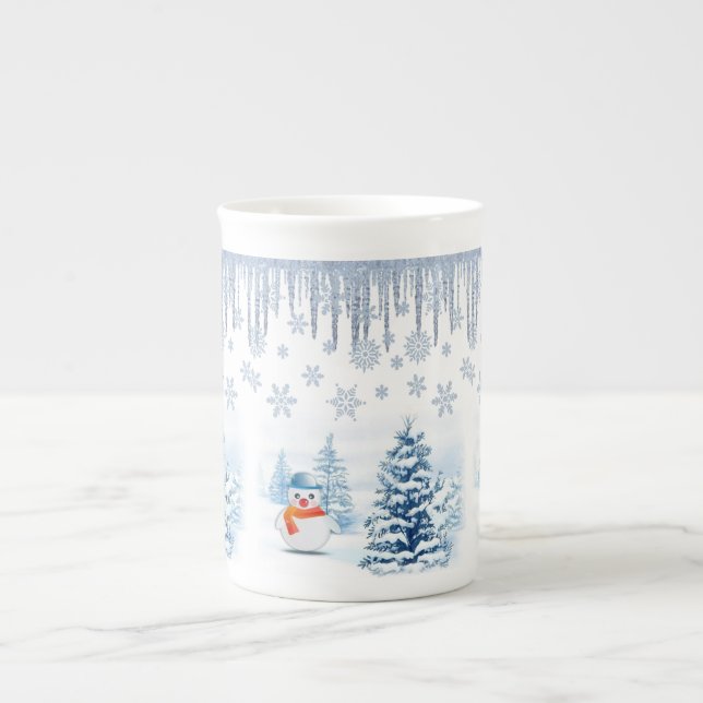 Christmas Mug, Snowman, Merry Christmas Bone China Mug (Front)