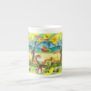 Christmas Mug, Summer Beach Bum Santa Bone China Mug