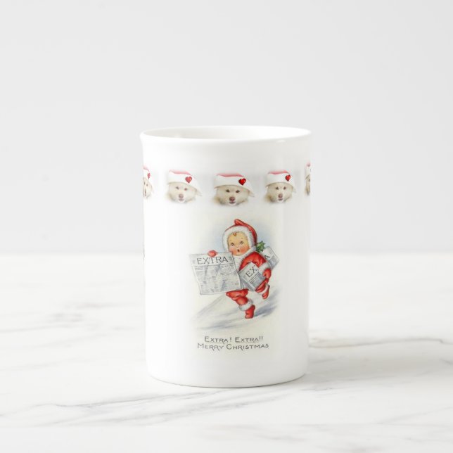 Christmas Mug, Vintage, Merry Christmas Bone China Mug (Front)
