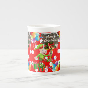 Christmas Mug, Vintage, Merry Christmas Elf Bone China Mug