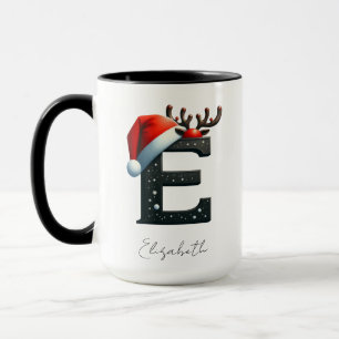 Christmas Mug with Letter E Personalized Holiday