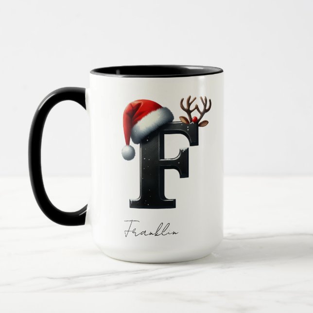 Christmas Mug with Letter F | Custom Name Cup (Left)