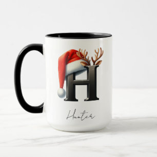 Christmas Mug with Letter H   Personalized Cup