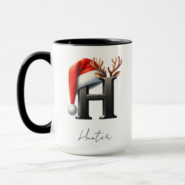 Christmas Mug with Letter H | Personalized Cup (Left)