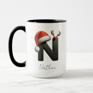 Christmas Mug with Letter N Personalized Name
