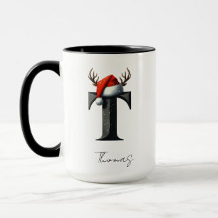 Christmas Mug with Letter T Personalized Name