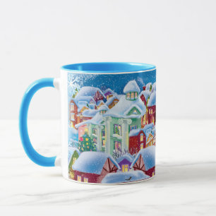 christmas mug with snow-covered houses