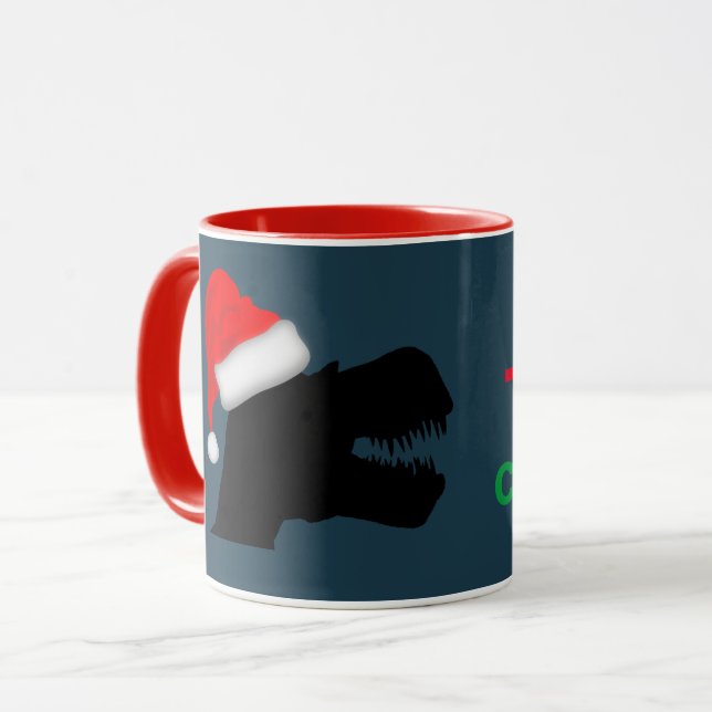 Christmas Mug With T-Rex Image (Front Left)
