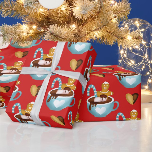 Christmas Mugs with Hot Chocolate and Cookies Wrapping Paper (Holidays)