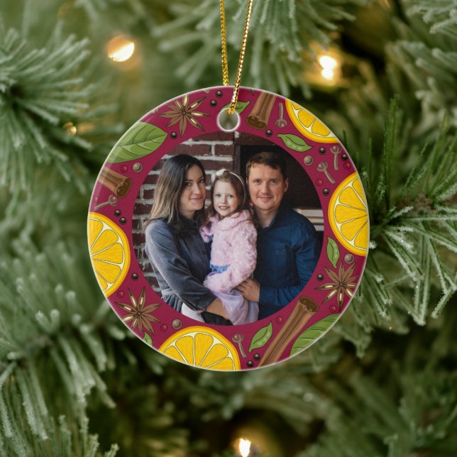 Christmas mulled wine spicy burgundy ceramic ornament (Tree)