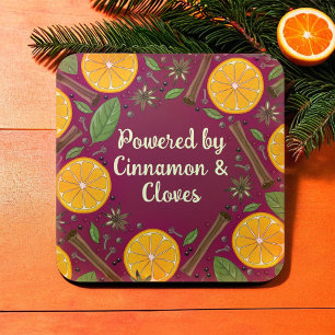 Christmas mulled wine spicy burgundy square paper coaster