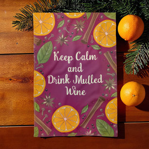 Christmas mulled wine spicy burgundy tea towel