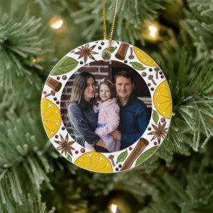 Christmas mulled wine spicy white  ceramic ornament