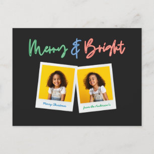 Christmas multi photo bright modern colorful neon holiday postcard
