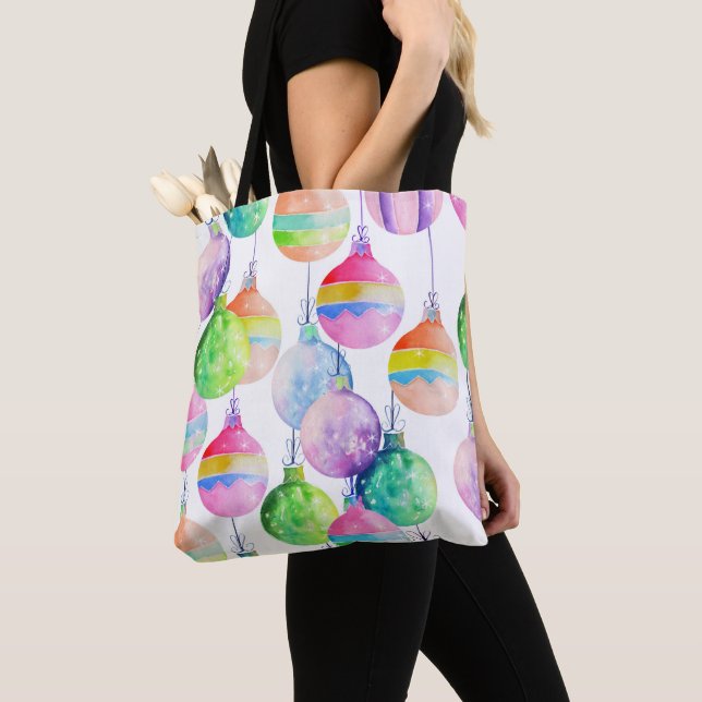Christmas Multicolor Balls Ornaments Tote Bag (Close Up)