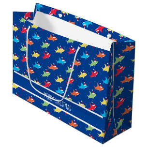 Christmas Multicolor Sharks Cute Large Gift Bag