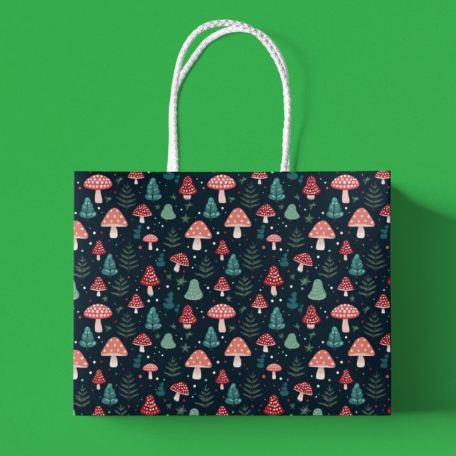 Christmas Mushroom Pattern Holiday Large Gift Bag (Creator Uploaded)