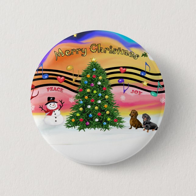 Christmas Music 2 - Dachshunds (two) 6 Cm Round Badge (Front)