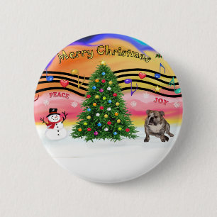 Christmas Music 2 - Engilsh Bulldog (brindle 4) 6 Cm Round Badge