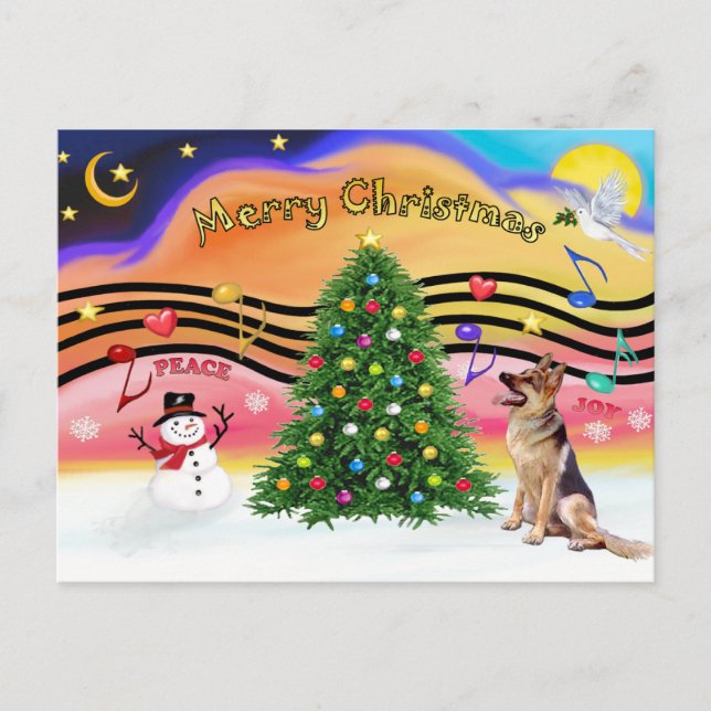 Christmas Music 2 - German Shepherd 1 Holiday Postcard (Front)