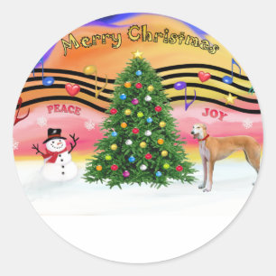 Christmas Music 2 - Greyhound - red Classic Round Sticker
