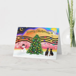 Christmas Music 2 - Miniature Pinschers (two) Holiday Card